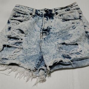 Great Smoky Bleached Distressed Ripped High Rise Denim Shorts S